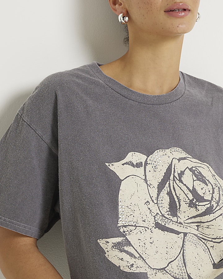 Grey graphic rose t-shirt