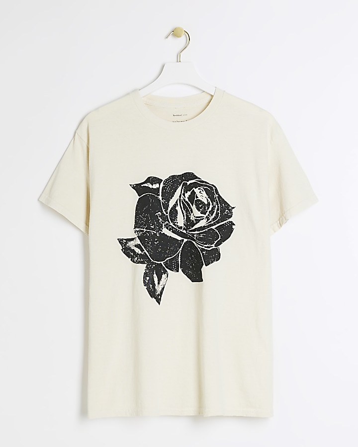 Beige graphic rose t-shirt