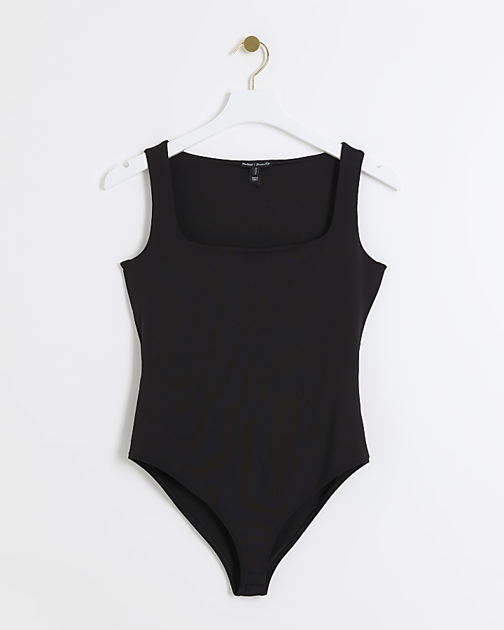 Black square neck bodysuit River Island