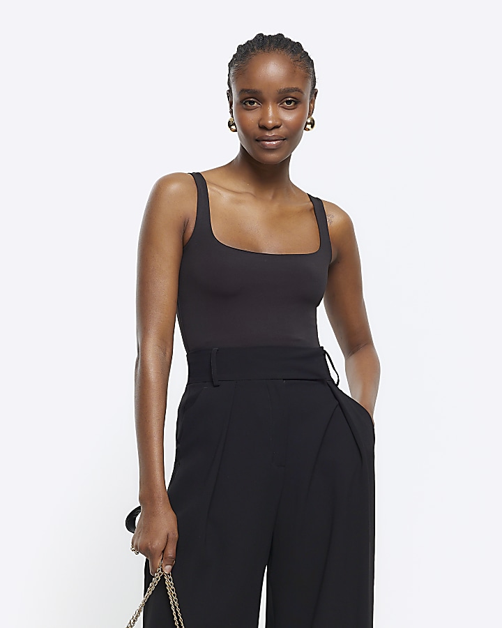 Black square neck bodysuit River Island