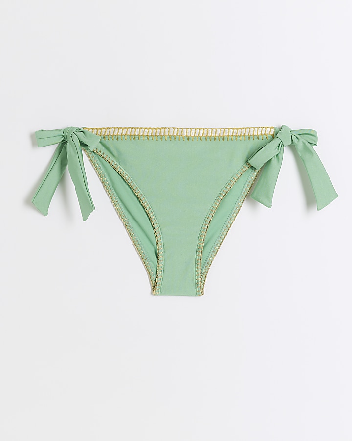 Green whipstitch tie side bikini bottoms