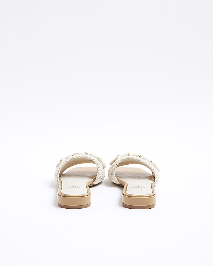 Cream crochet embellished mule sandals