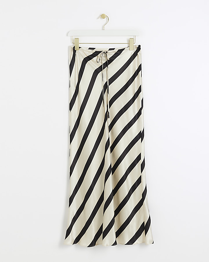 Black satin stripe maxi skirt