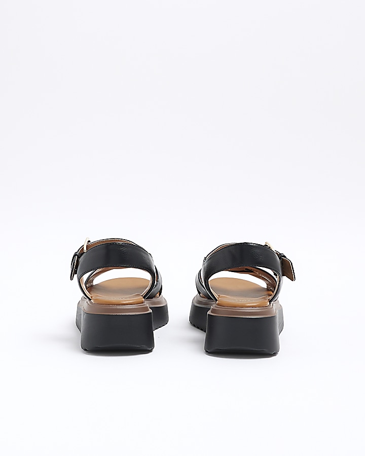 Black cross strap flatform sandals