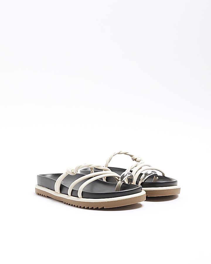 White twisted strap chunky sandals