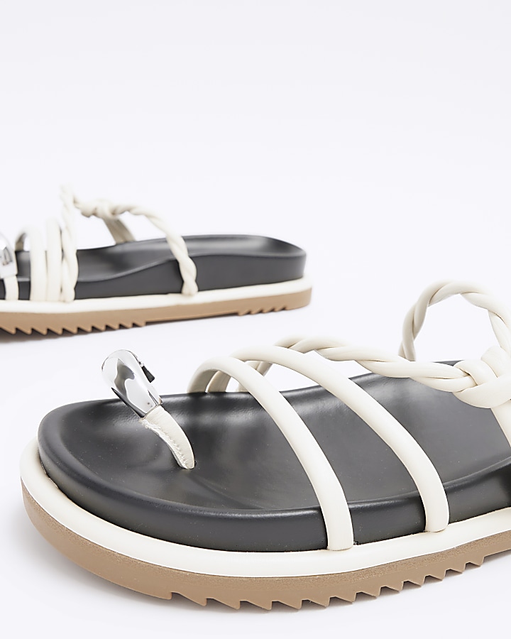 White twisted strap chunky sandals