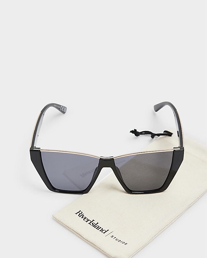 Black rimless brow cat eye sunglasses