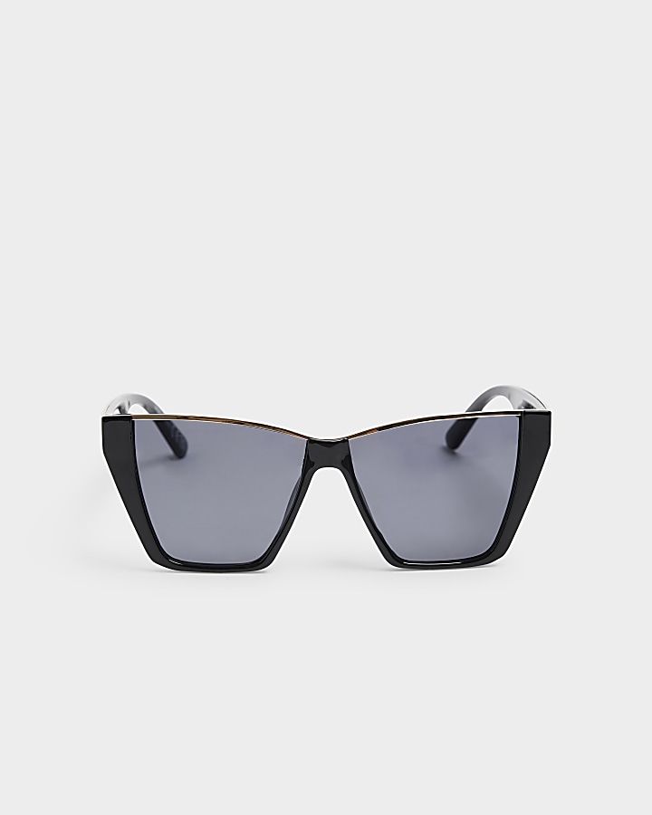 Black rimless brow cat eye sunglasses