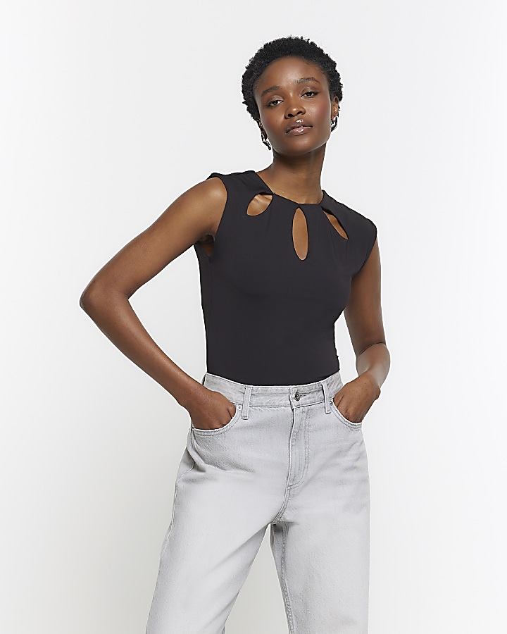 Black cut out sleeveless top