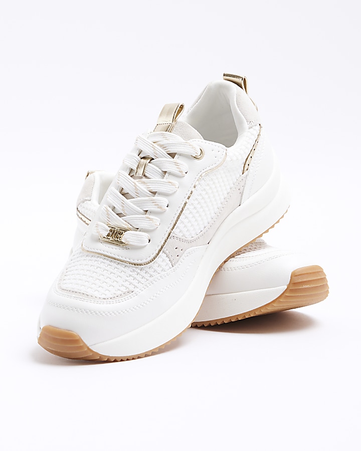 White mesh panel lace up trainers