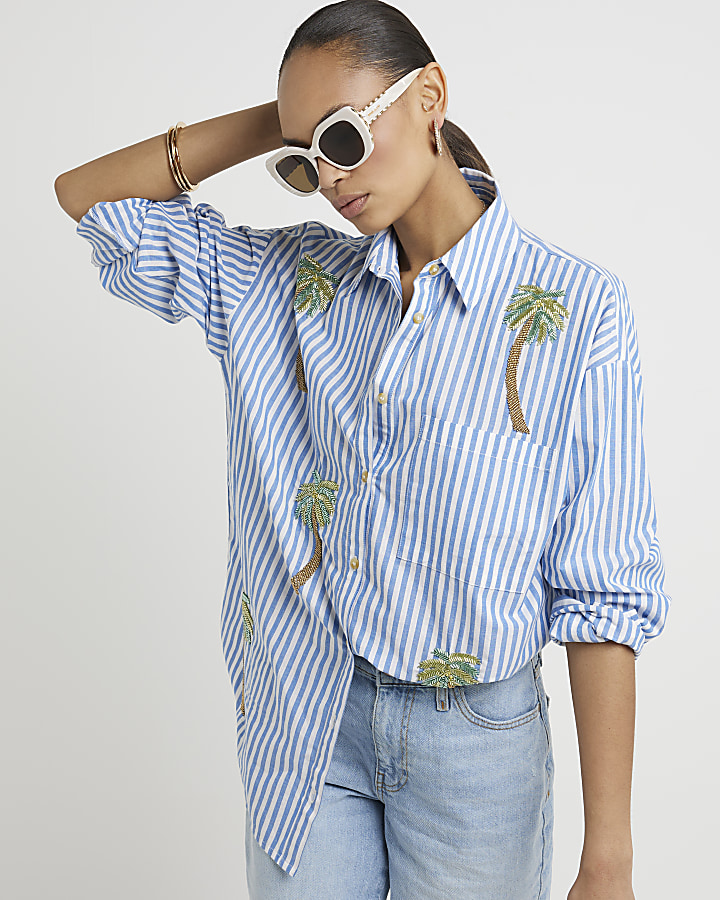 Blue stripe embroidered shirt