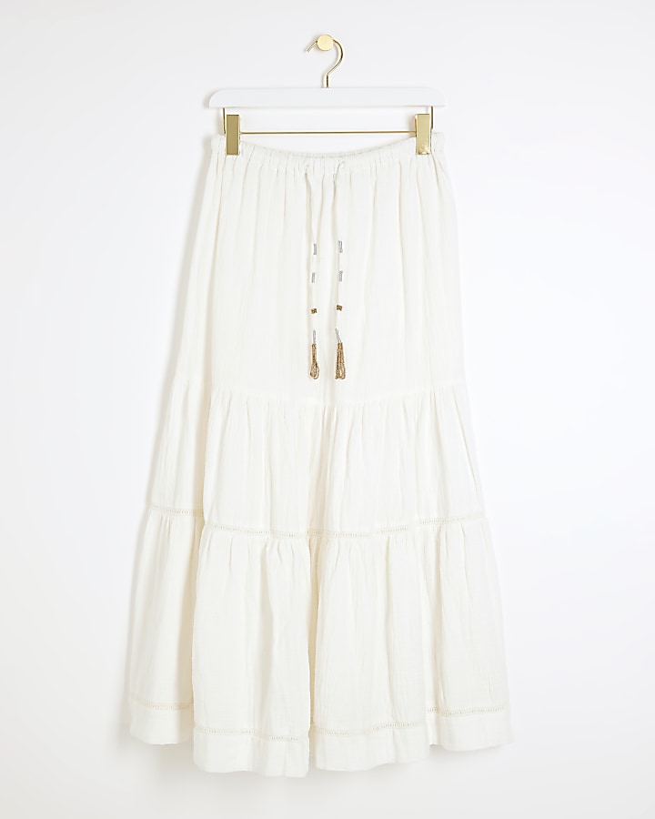 Petite white tiered maxi skirt