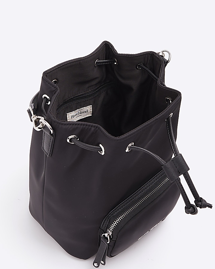 Black drawstring Bucket Bag