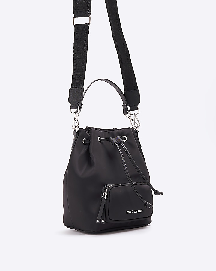 Black drawstring Bucket Bag