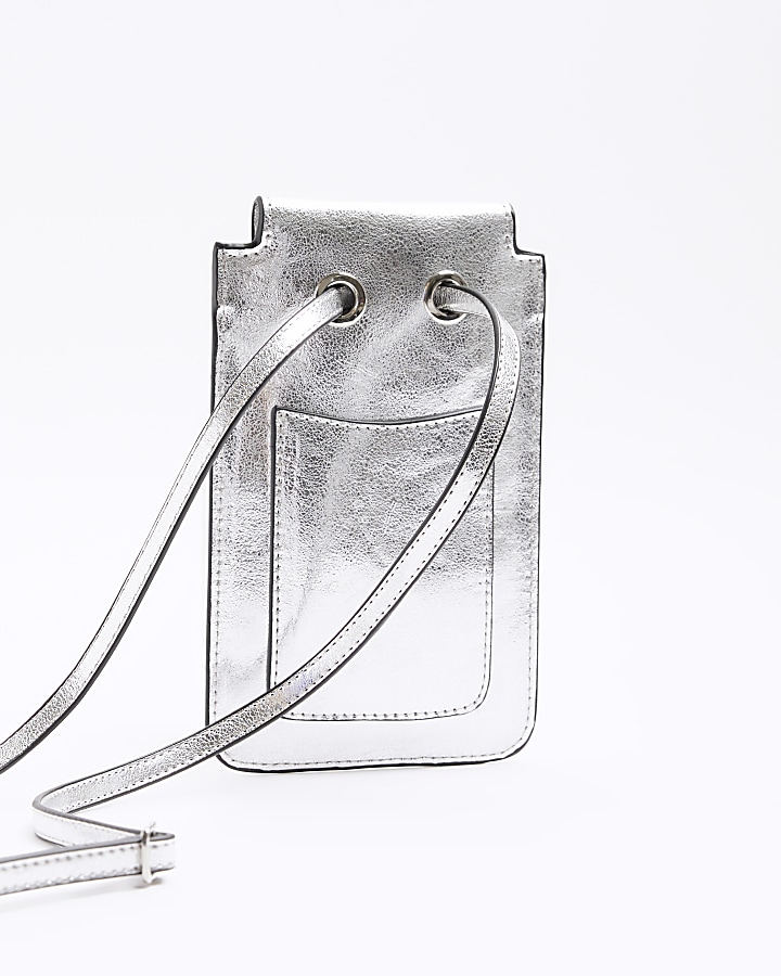 Silver metallic phone pouch