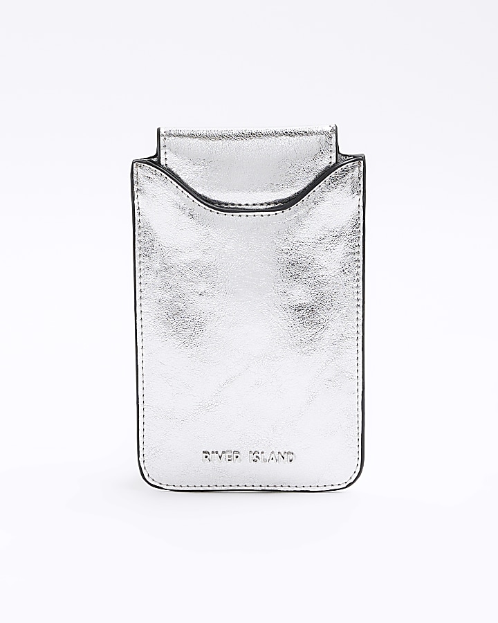 Silver metallic phone pouch