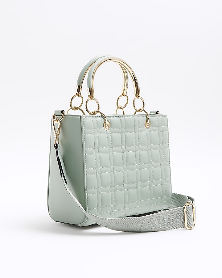 Green quilted tote bag
