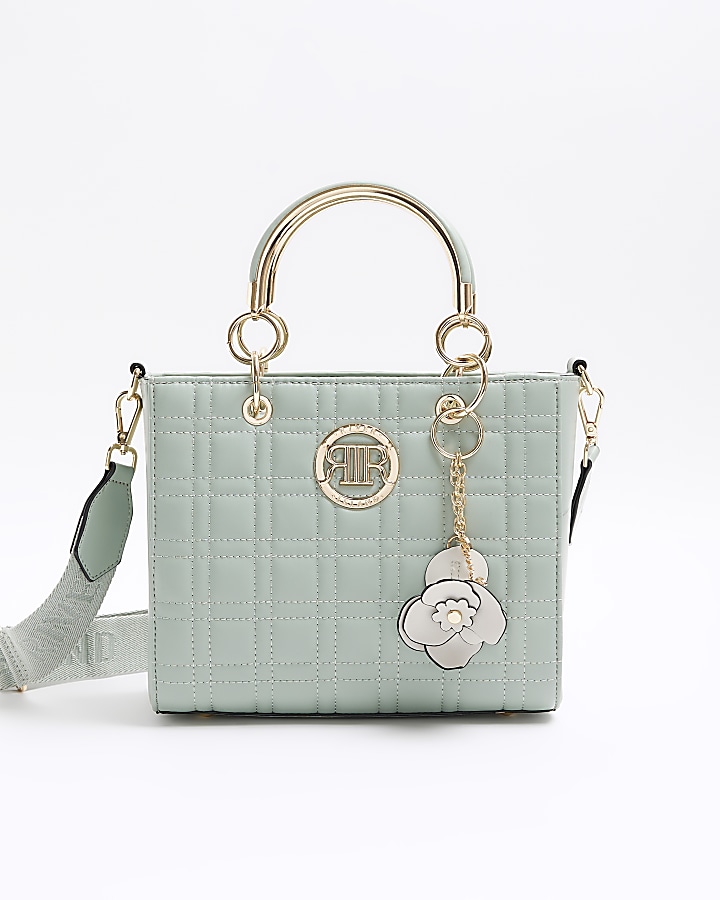 Green quilted tote bag | River Island