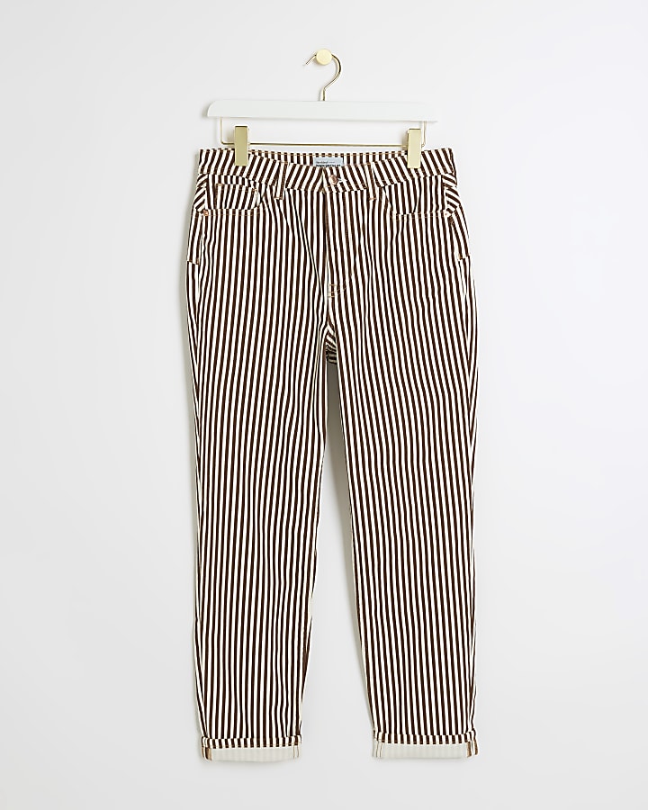 Brown high waisted stripe mom jeans