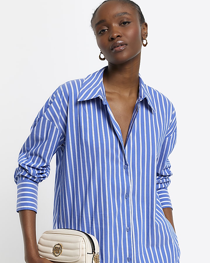 Blue stripe long sleeve shirt River Island
