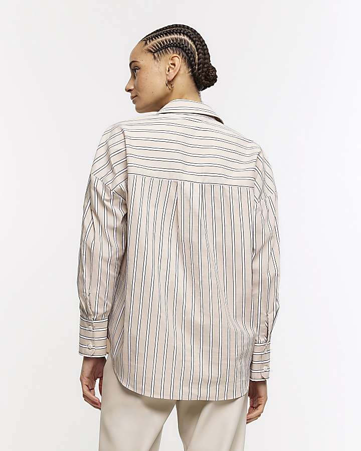 Beige Stripe Long Sleeve Shirt