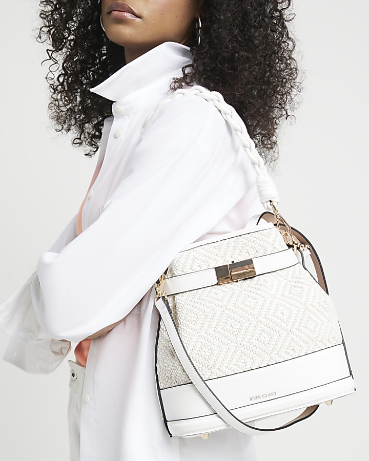 White chevron bucket cross body bag