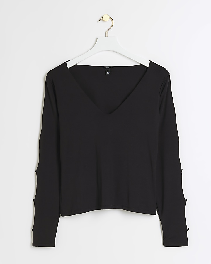 Black cut out long sleeve top | River Island