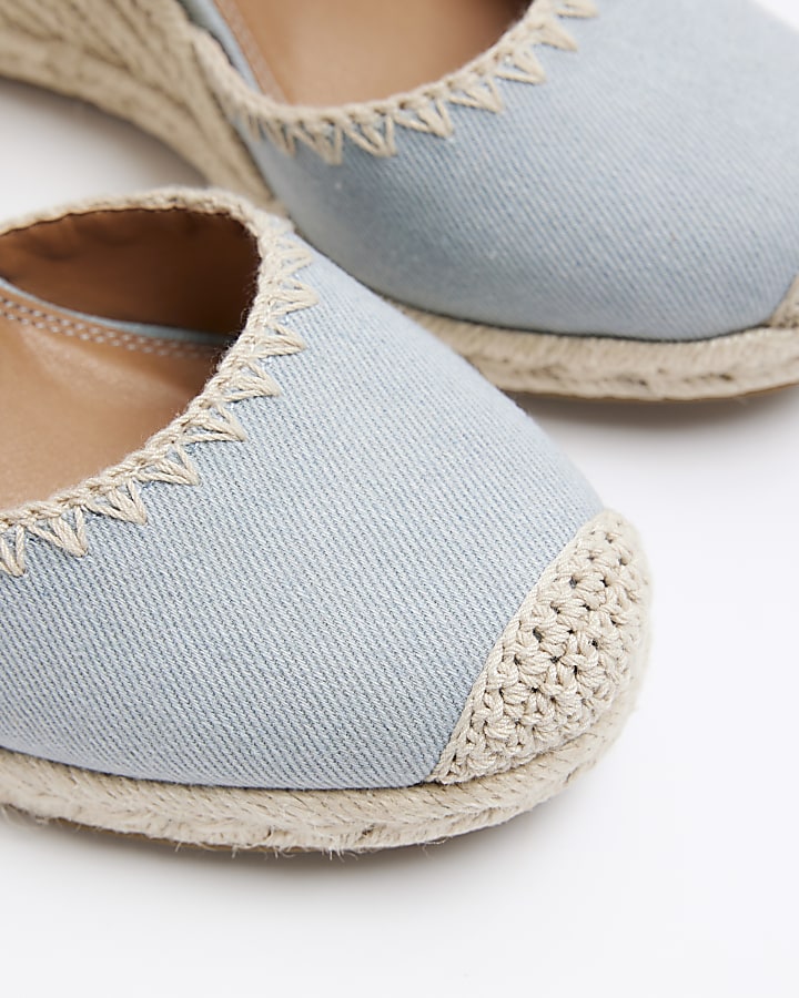 Blue denim stitch wedge espadrille sandals