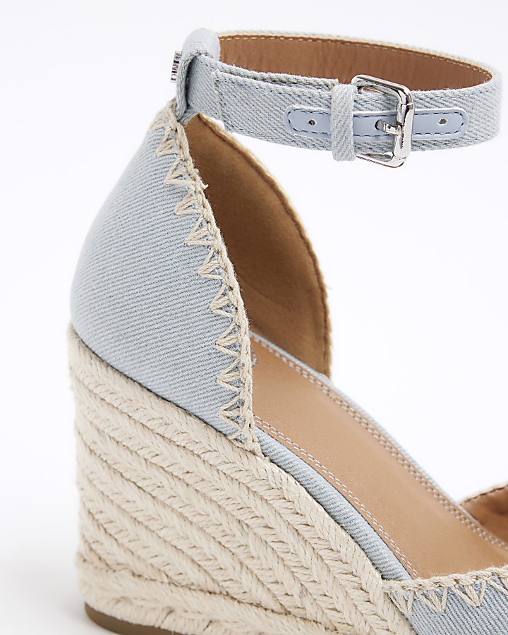 Blue denim stitch wedge espadrille sandals