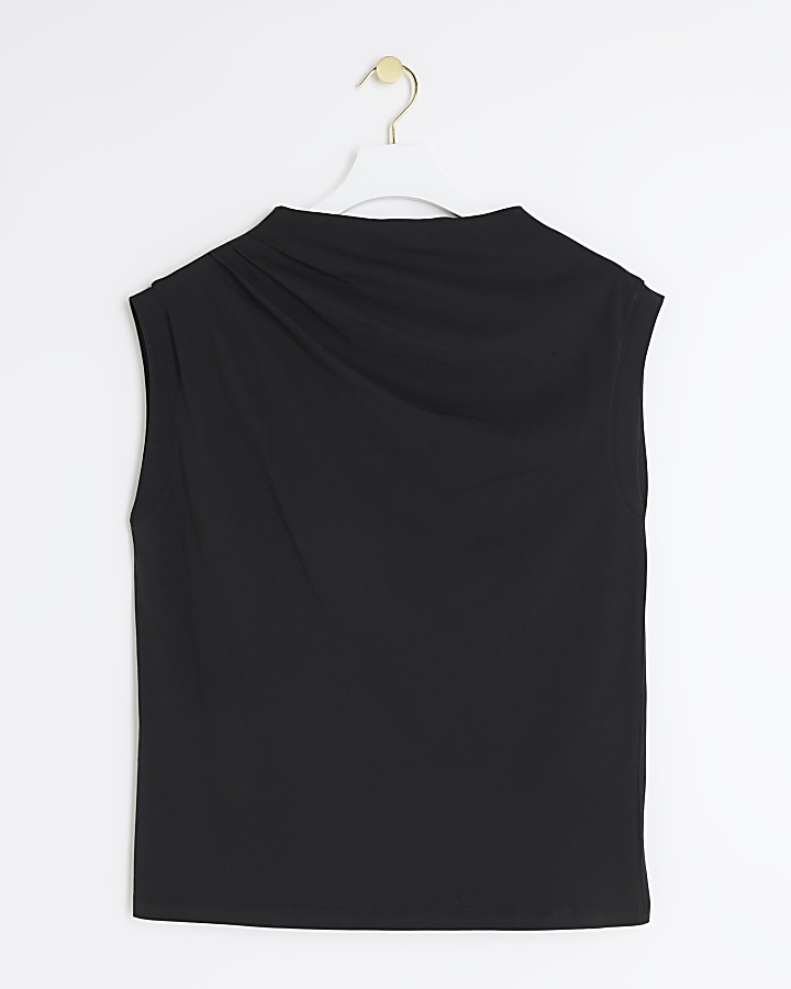 Black cowl neck drape t-shirt