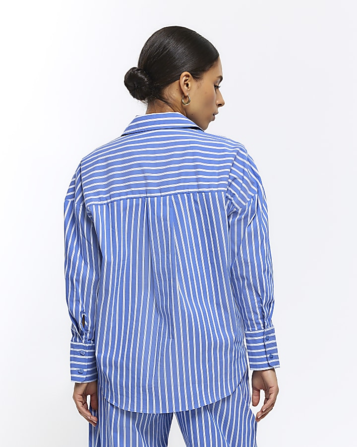 Petite blue stripe long sleeve shirt