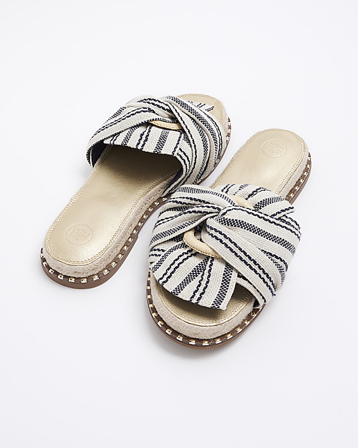 Navy twisted flat sandals