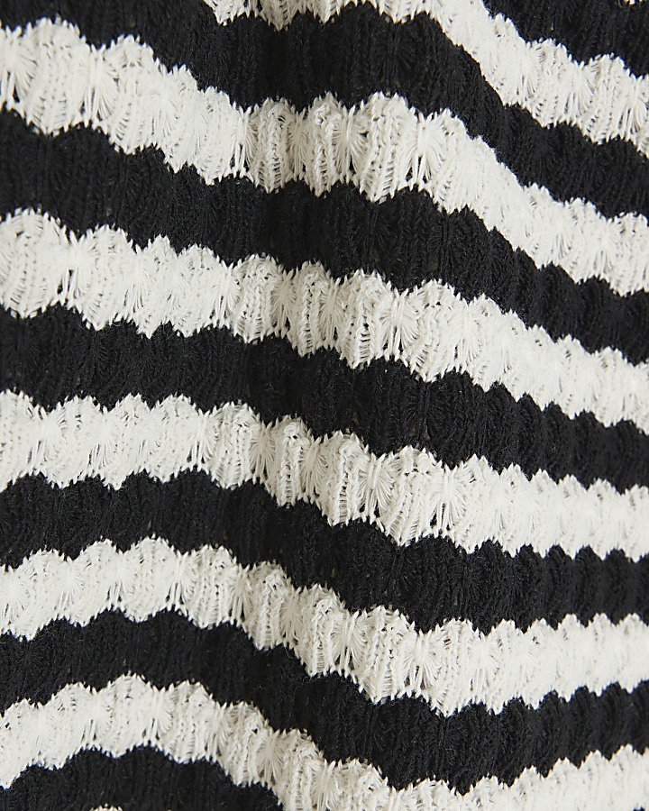 Cream crochet stripe polo top
