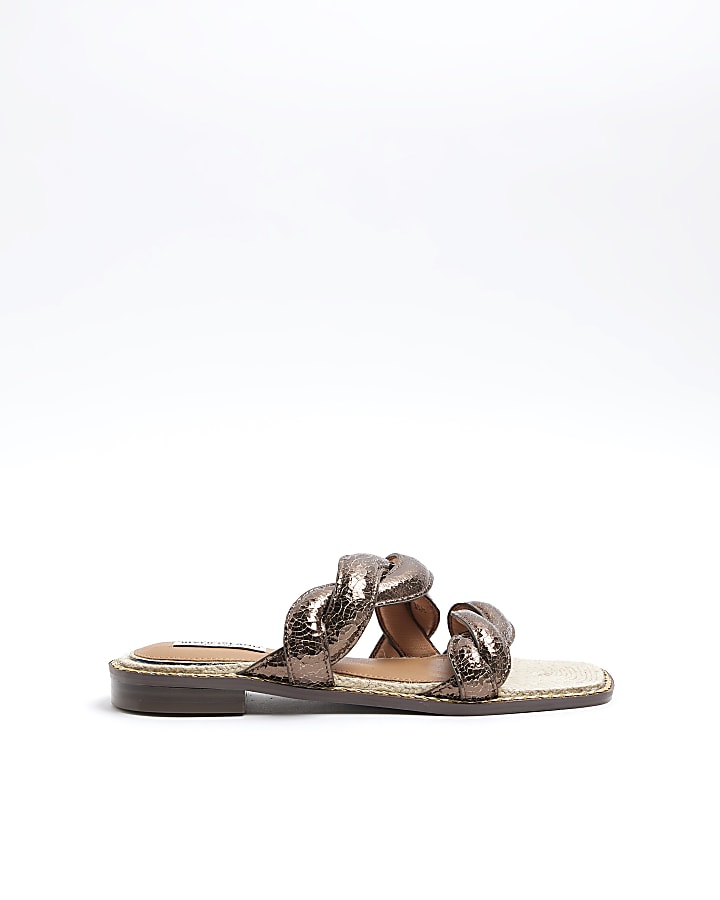 Brown Leather Twisted Mule Sandals
