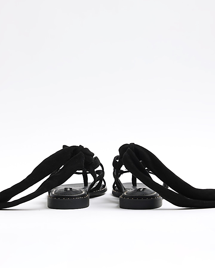 Black embellished tie up sandals