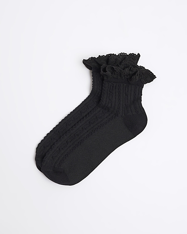 Black lace frill ankle socks