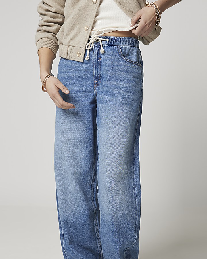 Blue elasticated wide fit jeans