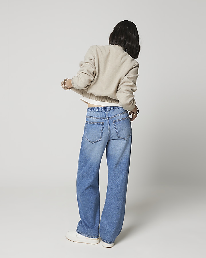 Blue elasticated wide fit jeans | River Island