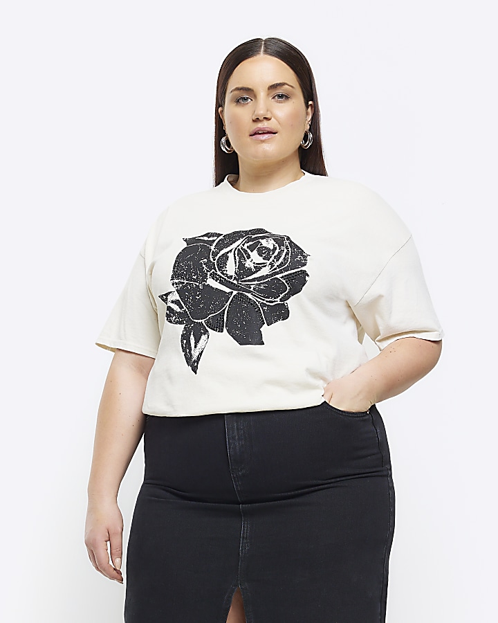 Plus beige rose graphic t-shirt