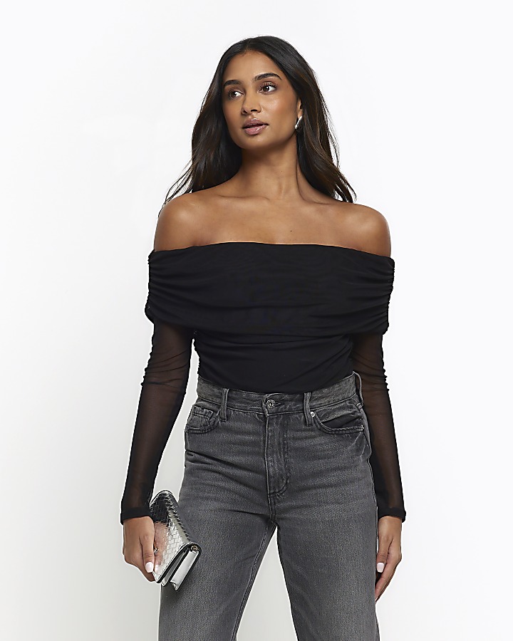 River island sequin online bardot top