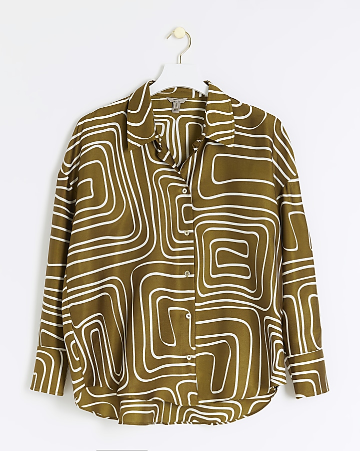 Khaki abstract oversized shirt