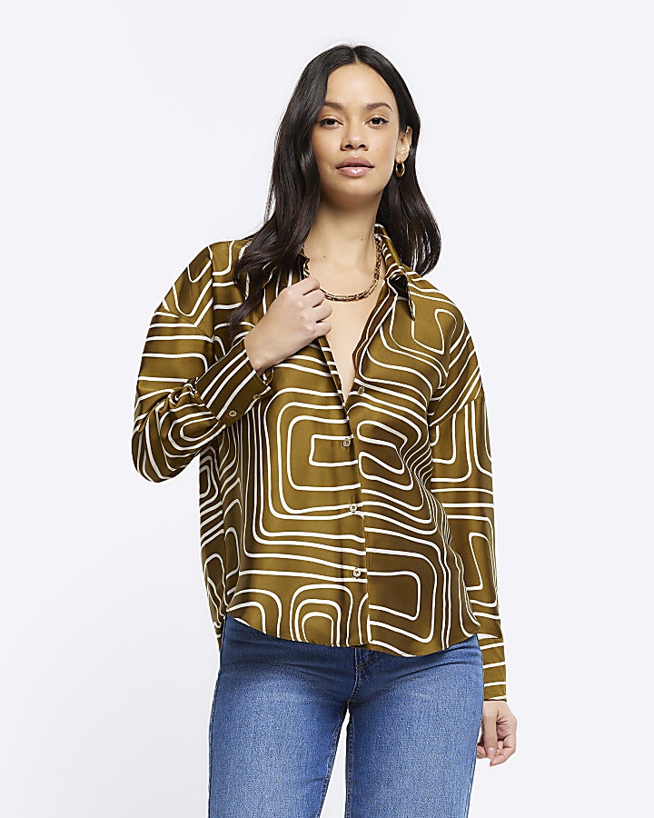 Khaki abstract oversized shirt