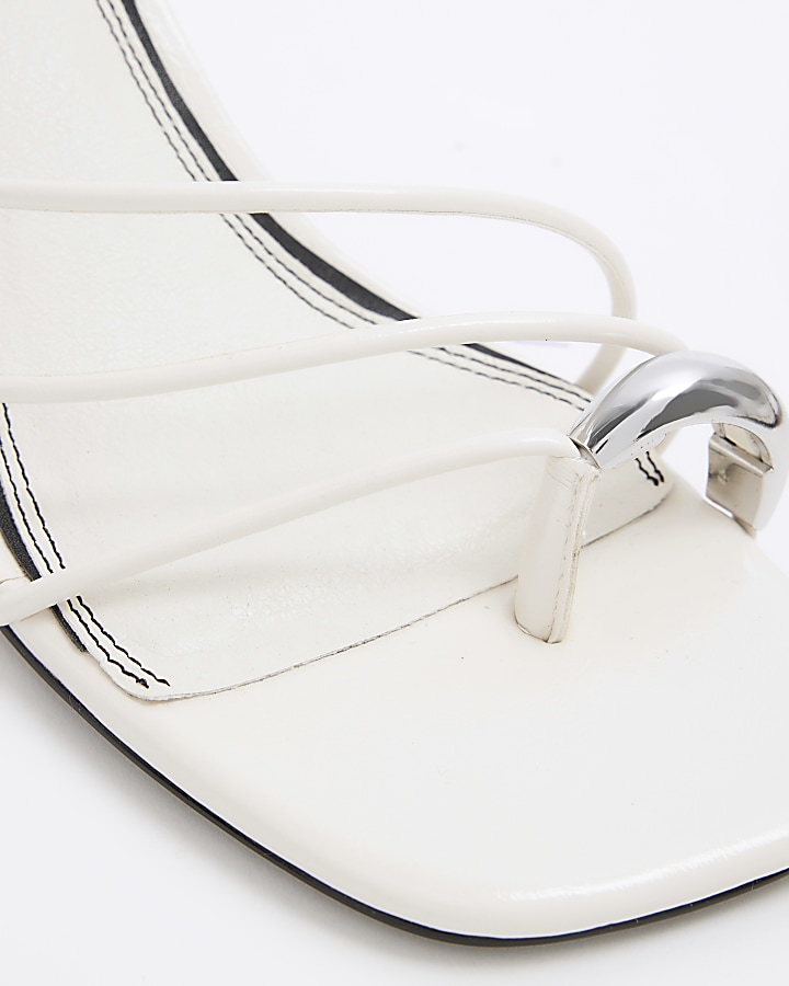 White toe clip block heeled sandals