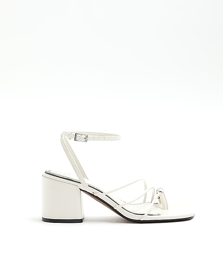 White toe clip block heeled sandals