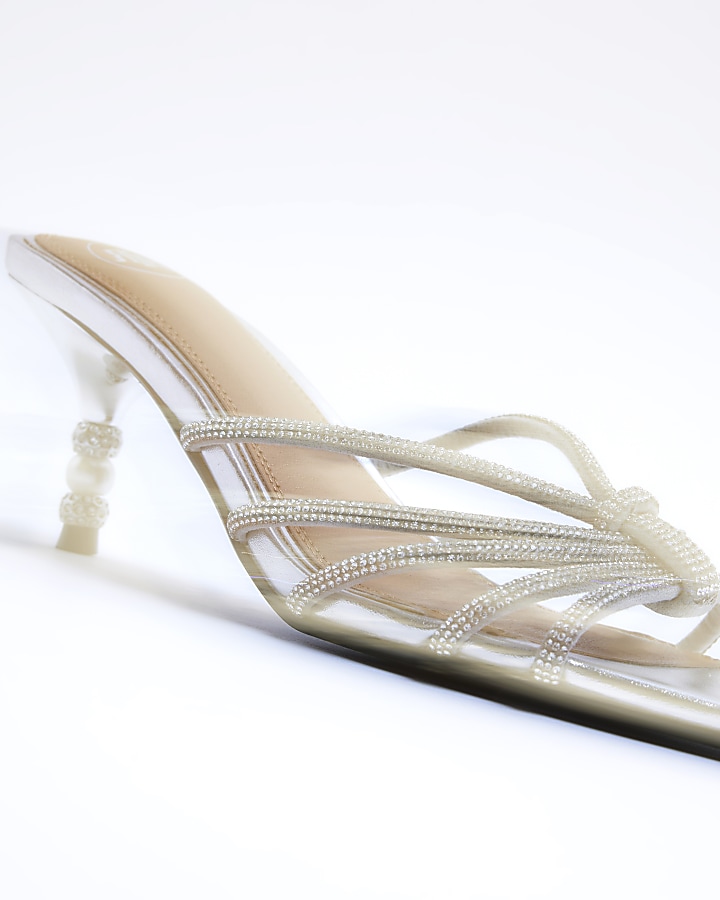 Silver diamante strap heeled sandals