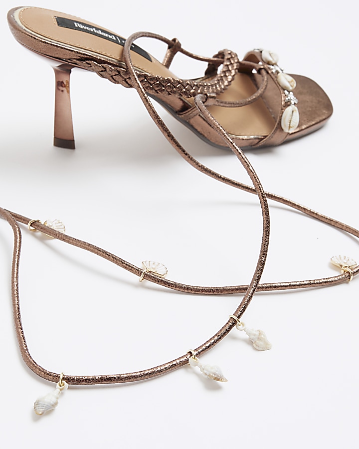 Bronze Shell Detail Lace Up Heeled Sandals