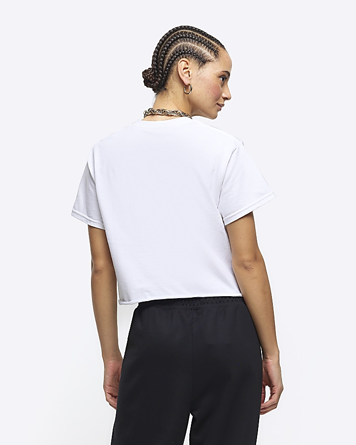 White graphic cropped t-shirt