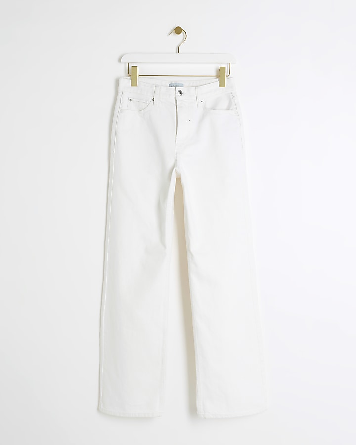 White High Waisted Relaxed Straight Jeans