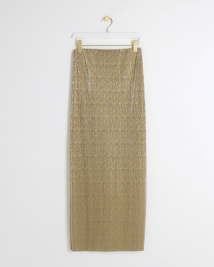 Gold plisse glitter maxi skirt