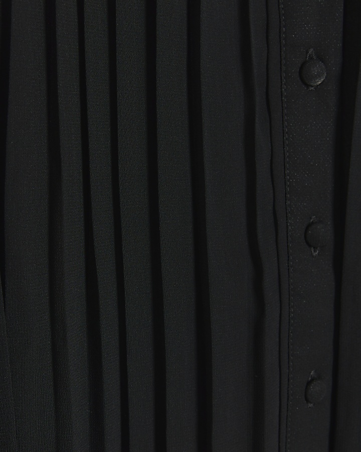 Black plisse tie waist mini shirt dress